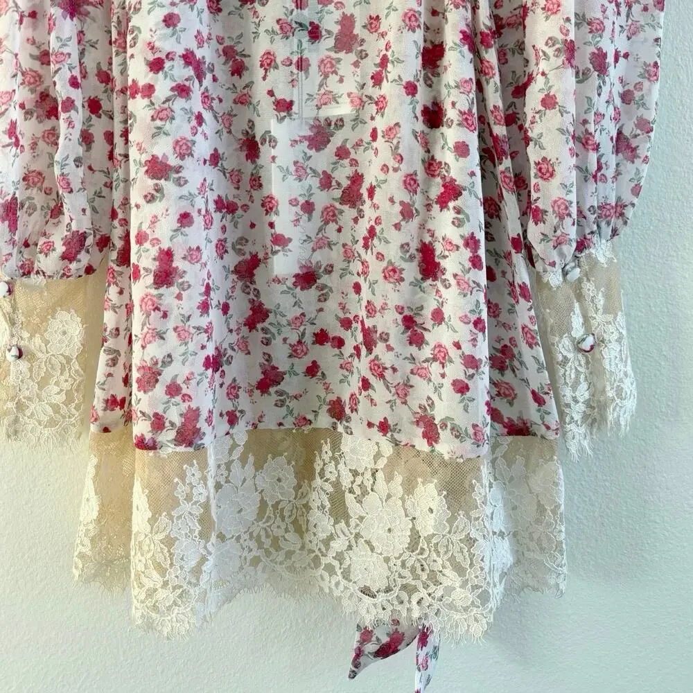 For Love & Lemons NWT Victoria’s Secret Pink Lace Floral Melrose Mini Robe XS